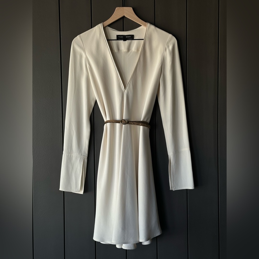 Proenza Schouler Dress / Size 2 / Silk V Neck / Long Sleve / Winter white